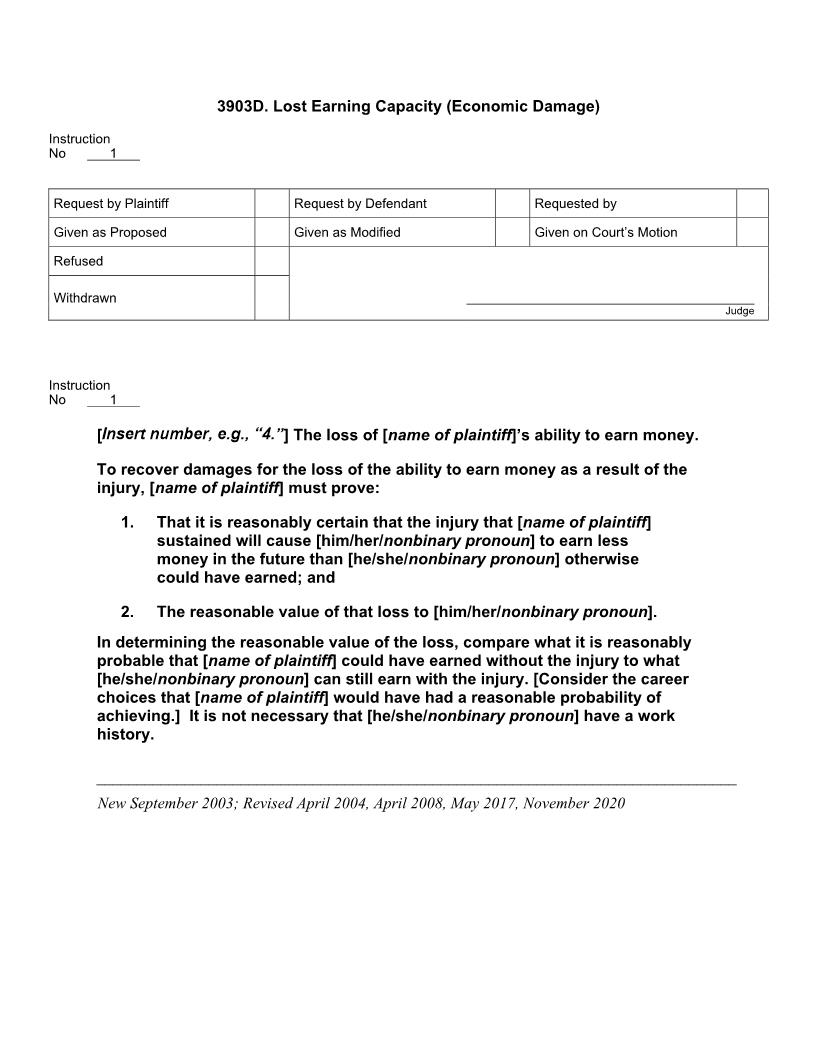 3903D. Lost Earning Capacity (Economic Damage) | Pdf Doc Docx | Jury Instructions