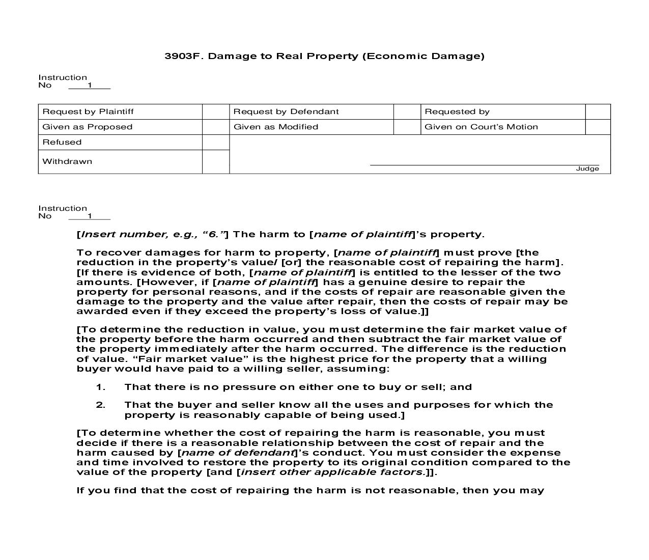 3903F. Damage To Real Property (Economic Damage) | Pdf Doc Docx | Jury Instructions
