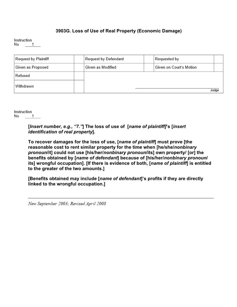 3903G. Loss Of Use Of Real Property (Economic Damage) | Pdf Doc Docx | Jury Instructions