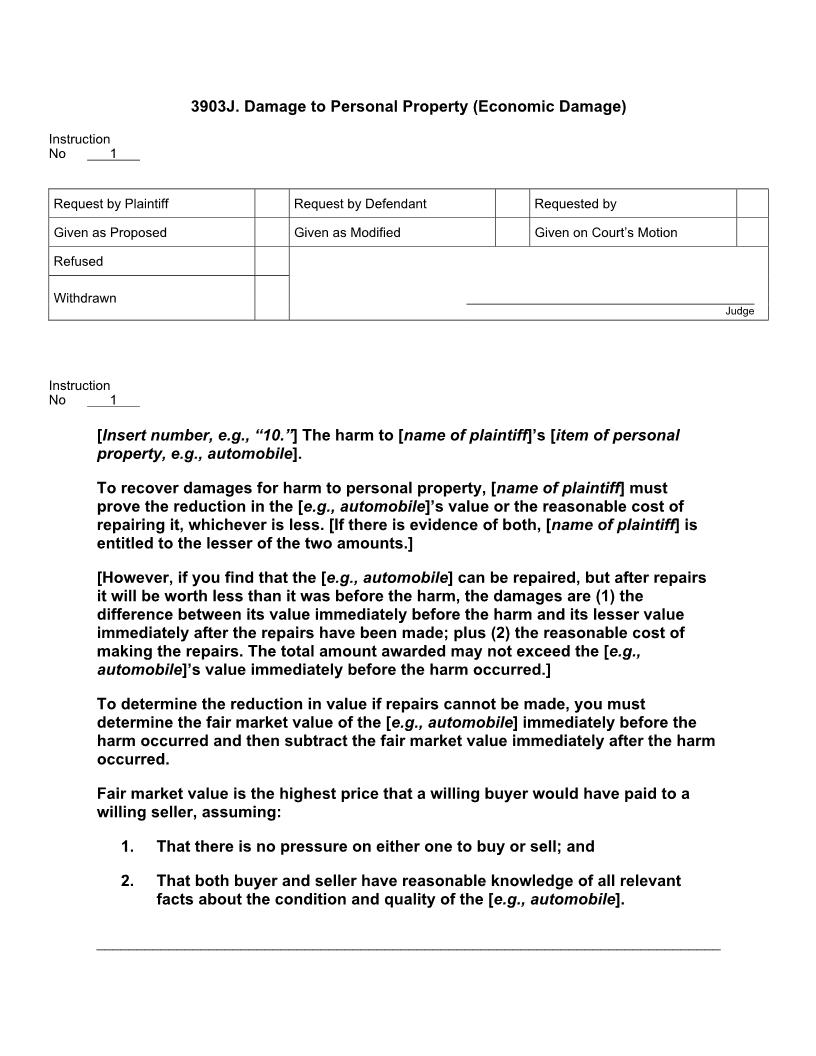 3903J. Damage To Personal Property (Economic Damage) | Pdf Doc Docx | Jury Instructions