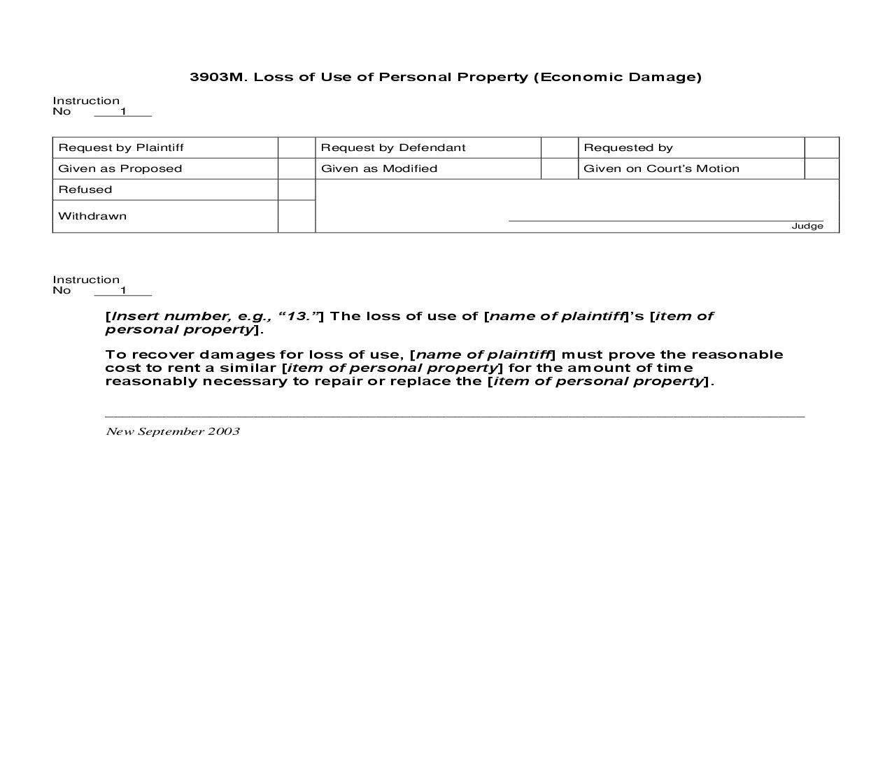 3903M. Loss Of Use Of Personal Property (Economic Damage) | Pdf Doc Docx | Jury Instructions