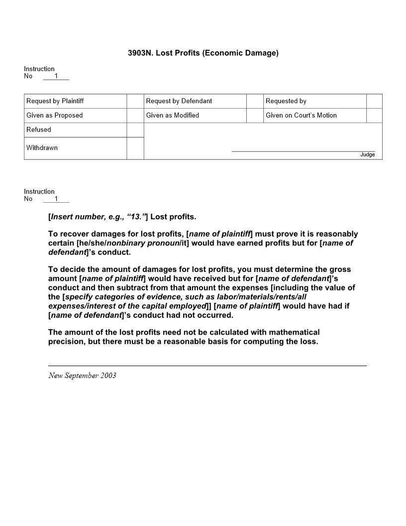 3903N. Lost Profits (Economic Damage) | Pdf Doc Docx | Jury Instructions