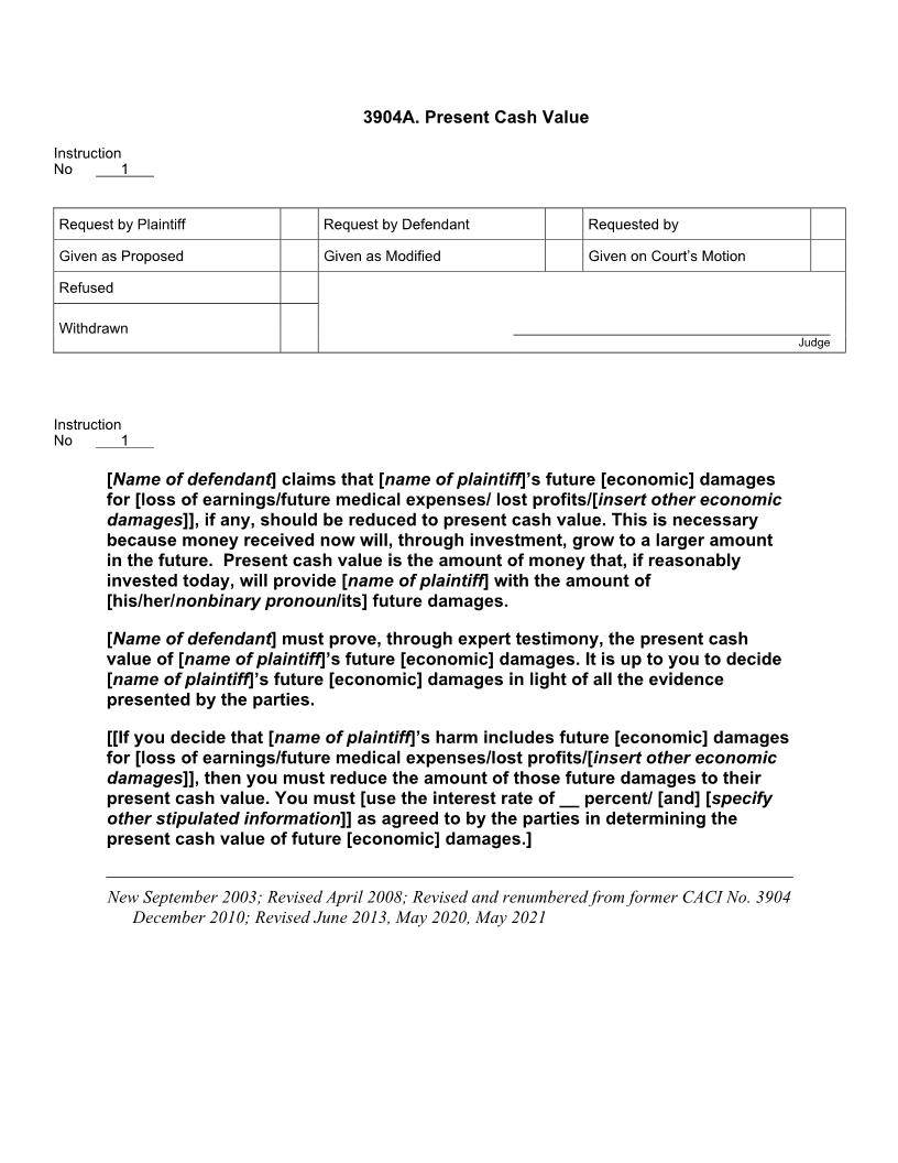 3904A. Present Cash Value | Pdf Doc Docx | Jury Instructions