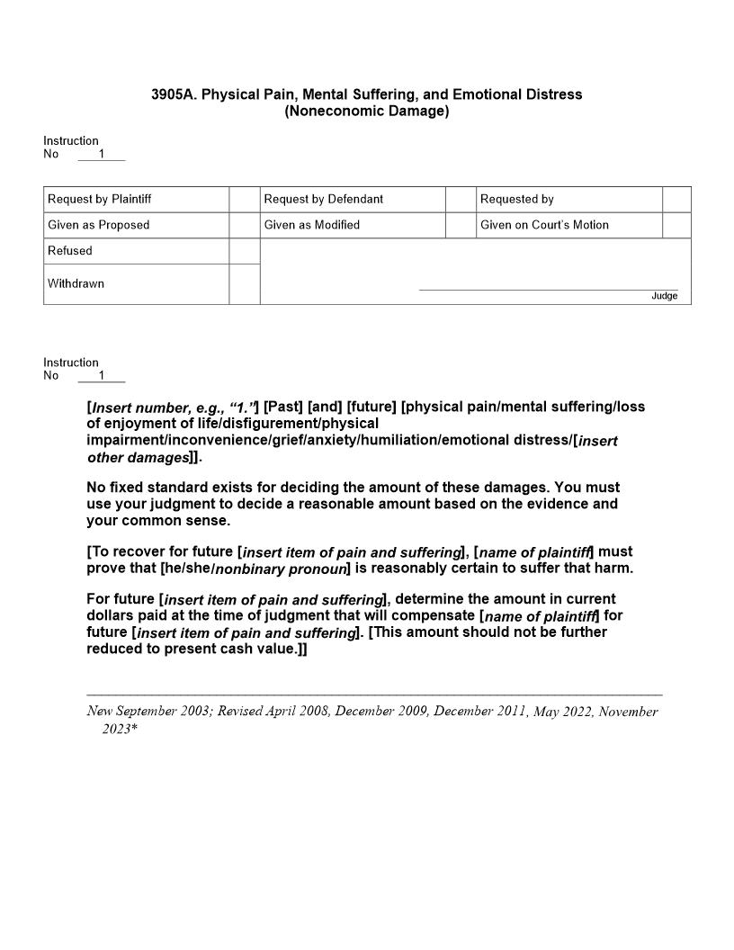 3905A. Physical Pain Mental Suffering And Emotional Distress (Noneconomic Damage) | Pdf Doc Docx | Jury Instructions