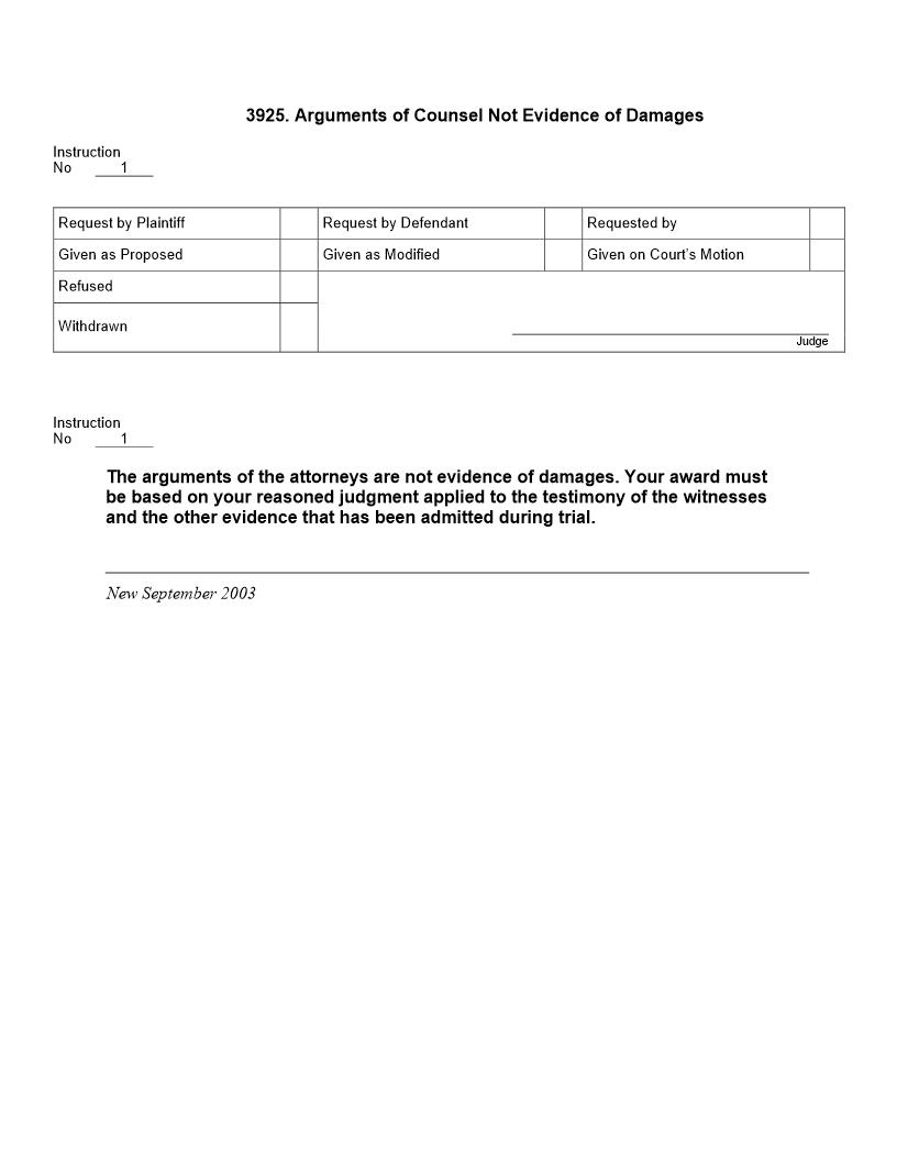 3925. Arguments Of Counsel Not Evidence Of Damages | Pdf Doc Docx | Jury Instructions