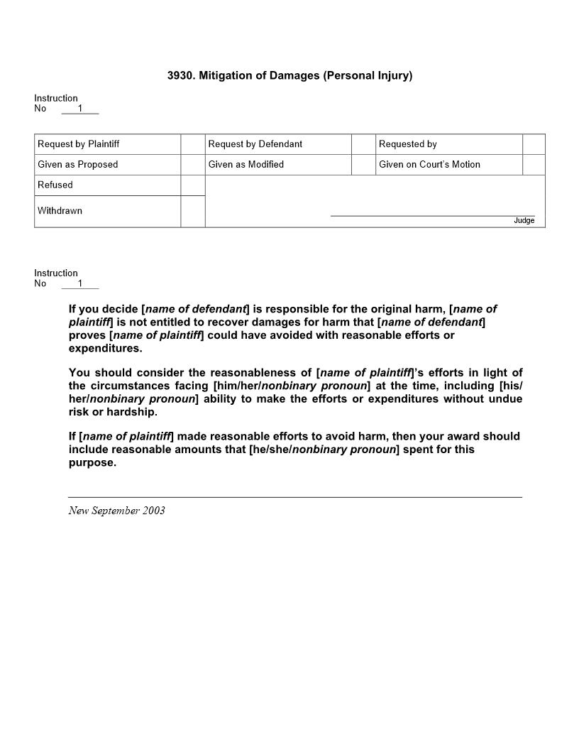 3930. Mitigation Of Damages (Personal Injury) | Pdf Doc Docx | Jury Instructions
