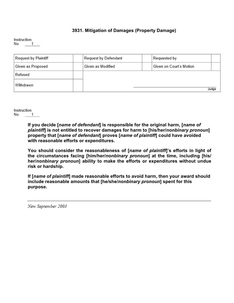 3931. Mitigation Of Damages (Property Damage) | Pdf Doc Docx | Jury Instructions