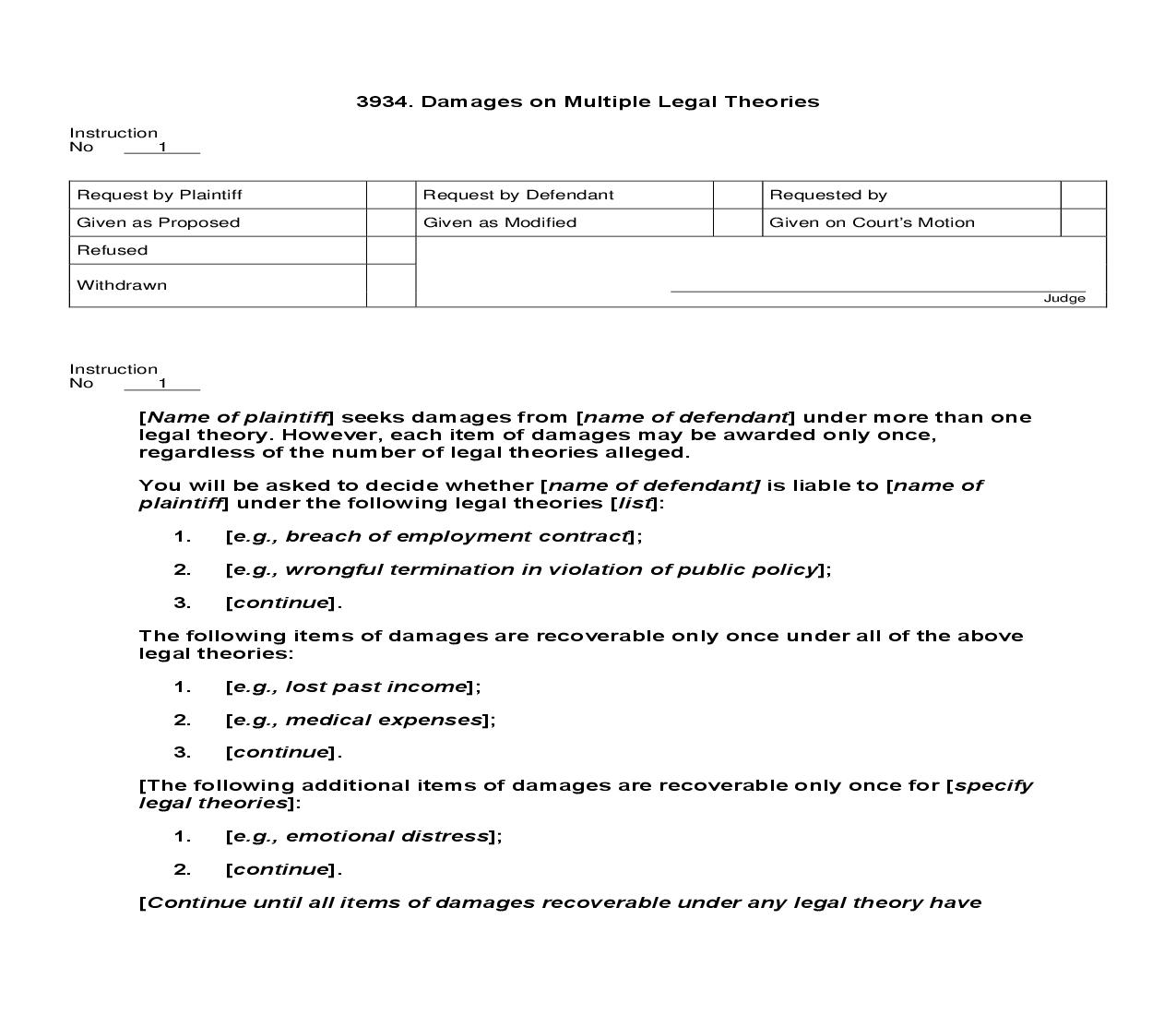 3934. Damages on Multiple Legal Theories | Pdf Doc Docx | Jury Instructions