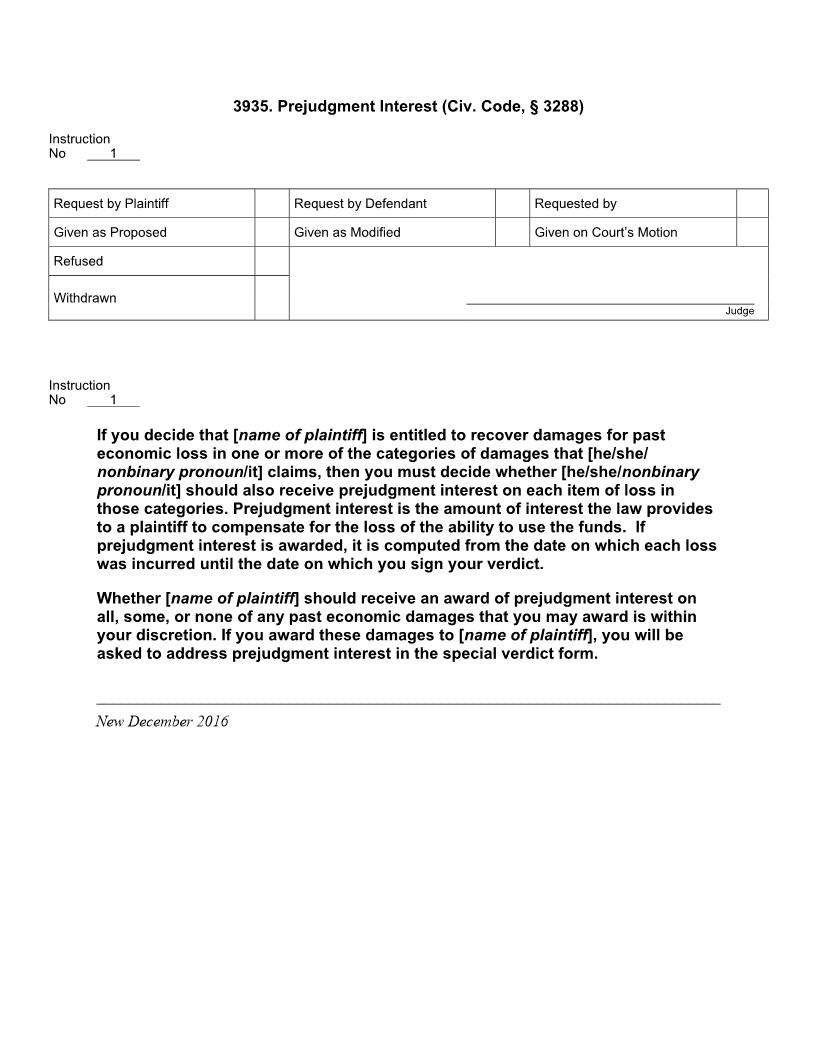 3935. Prejudgment Interest (Civ. Code, § 3288) | Pdf Doc Docx | Jury Instructions