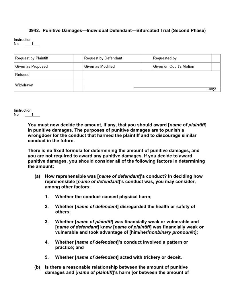 3942. Punitive Damages Individual Defendant Bifurcated Trial (Second Phase) | Pdf Doc Docx | Jury Instructions