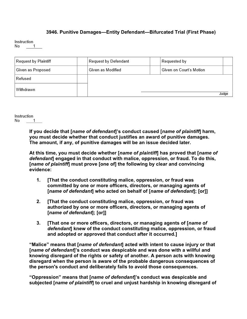 3946. Punitive Damages Entity Defendant Bifurcated Trial (First Phase) | Pdf Doc Docx | Jury Instructions
