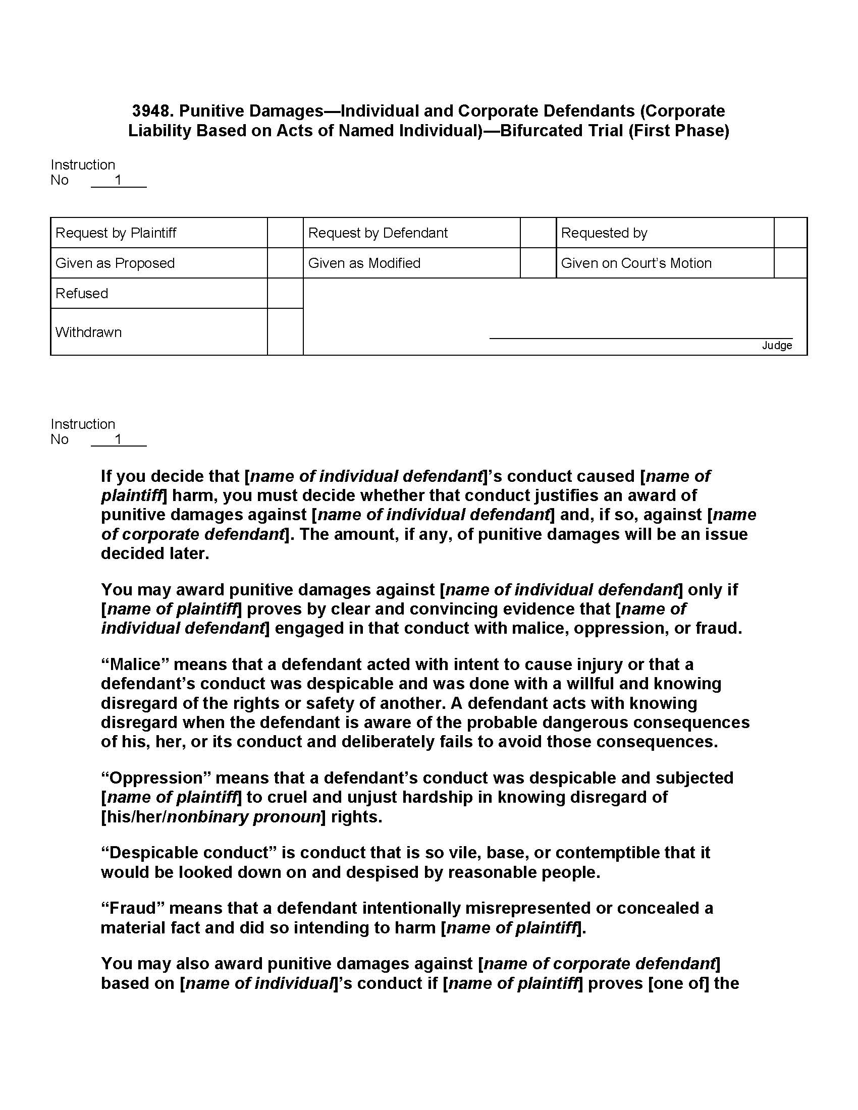 3948. Pun. Damages Ind. And Corp. Defts. (Corp. Liability Acts Of Ind.) Bifurcated (1st) | Pdf Doc Docx | Jury Instructions