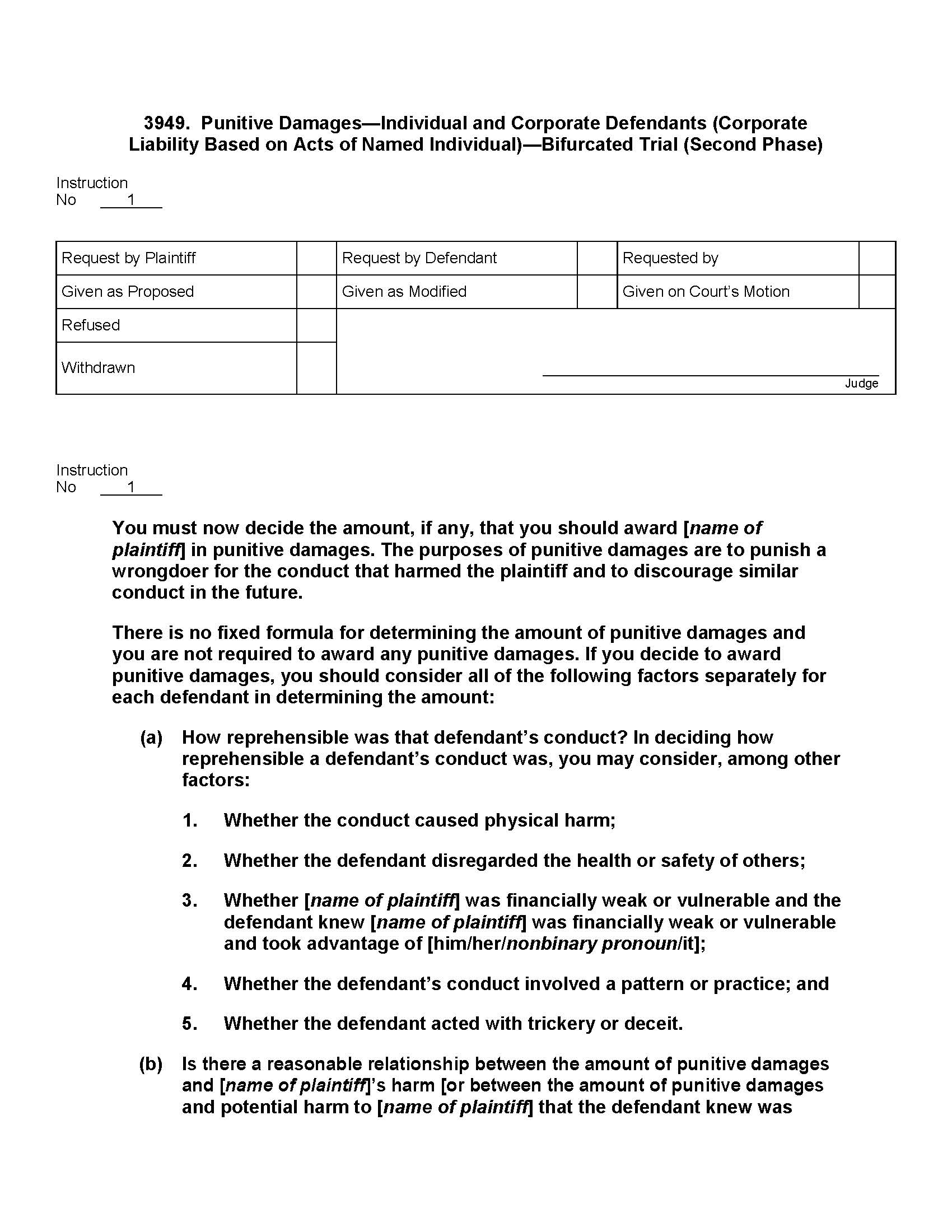 3949. Pun. Damages Ind. And Corp. Defts. (Corp. Liability Acts Of Ind.) Bifurcated (2nd) | Pdf Doc Docx | Jury Instructions