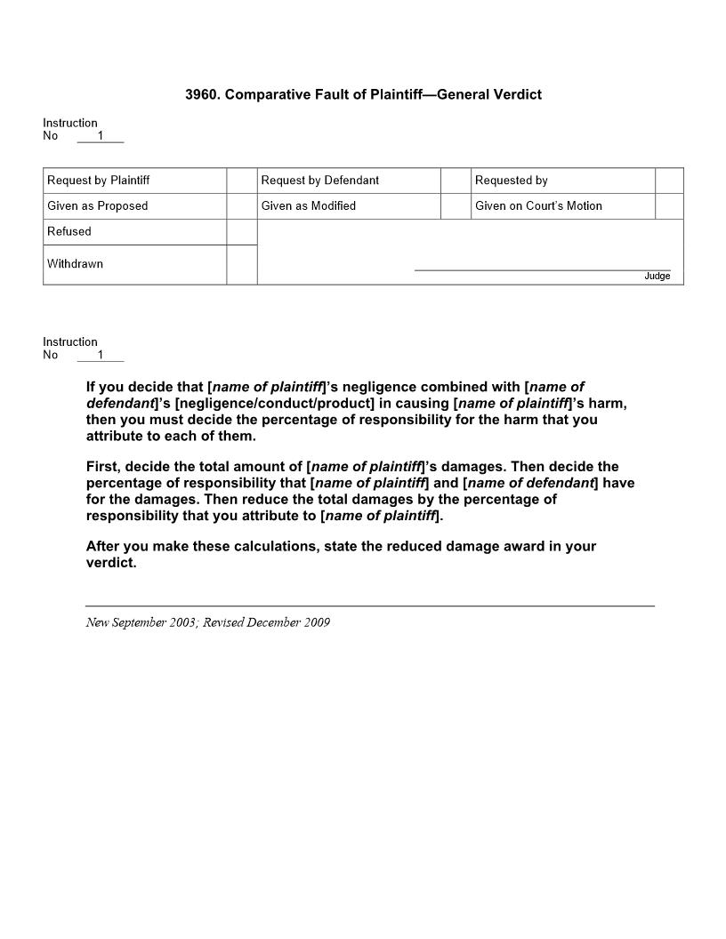 3960. Comparative Fault of Plaintiff General Verdict | Pdf Doc Docx | Jury Instructions