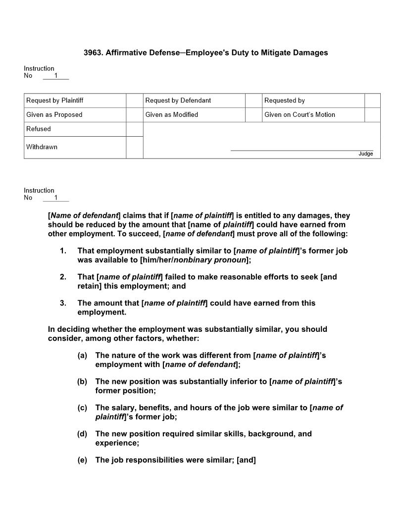 3963. Affirmative Defense Employees Duty to Mitigate Damages | Pdf Doc Docx | Jury Instructions