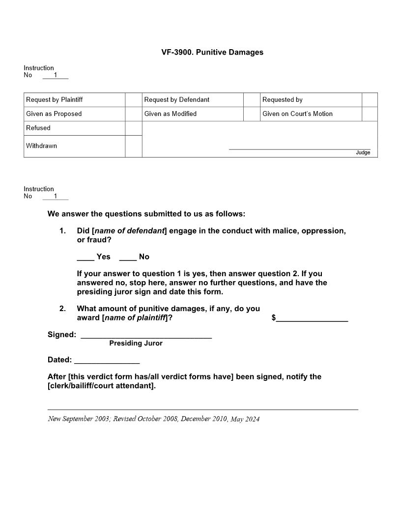 VF 3900. Punitive Damages | Pdf Doc Docx | Jury Instructions