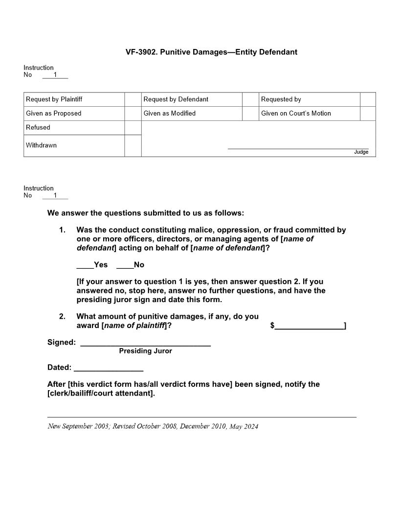 VF 3902. Punitive Damages Entity Defendant | Pdf Doc Docx | Jury Instructions
