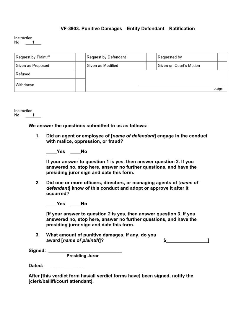 VF 3903. Punitive Damages Entity Defendant Ratification | Pdf Doc Docx | Jury Instructions