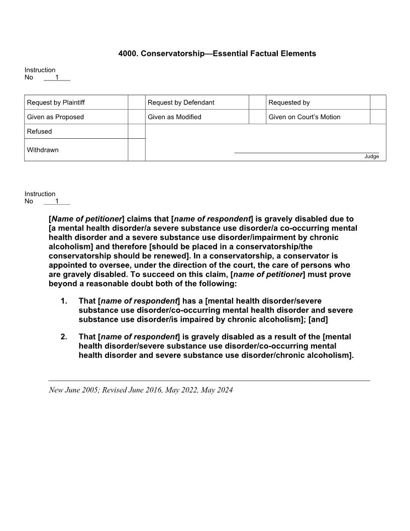 4000. Conservatorship Essential Factual Elements | Pdf Doc Docx | Jury Instructions