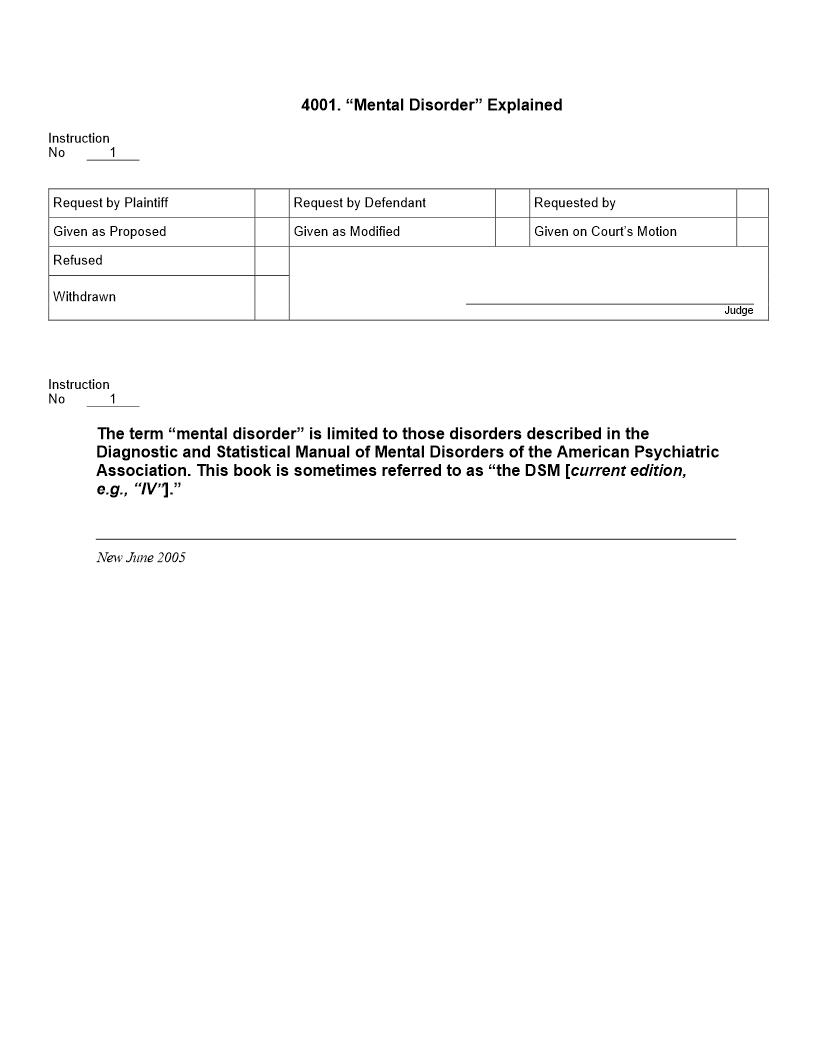 4001. Mental Disorder Explained - REVOKED | Pdf Doc Docx | Jury Instructions