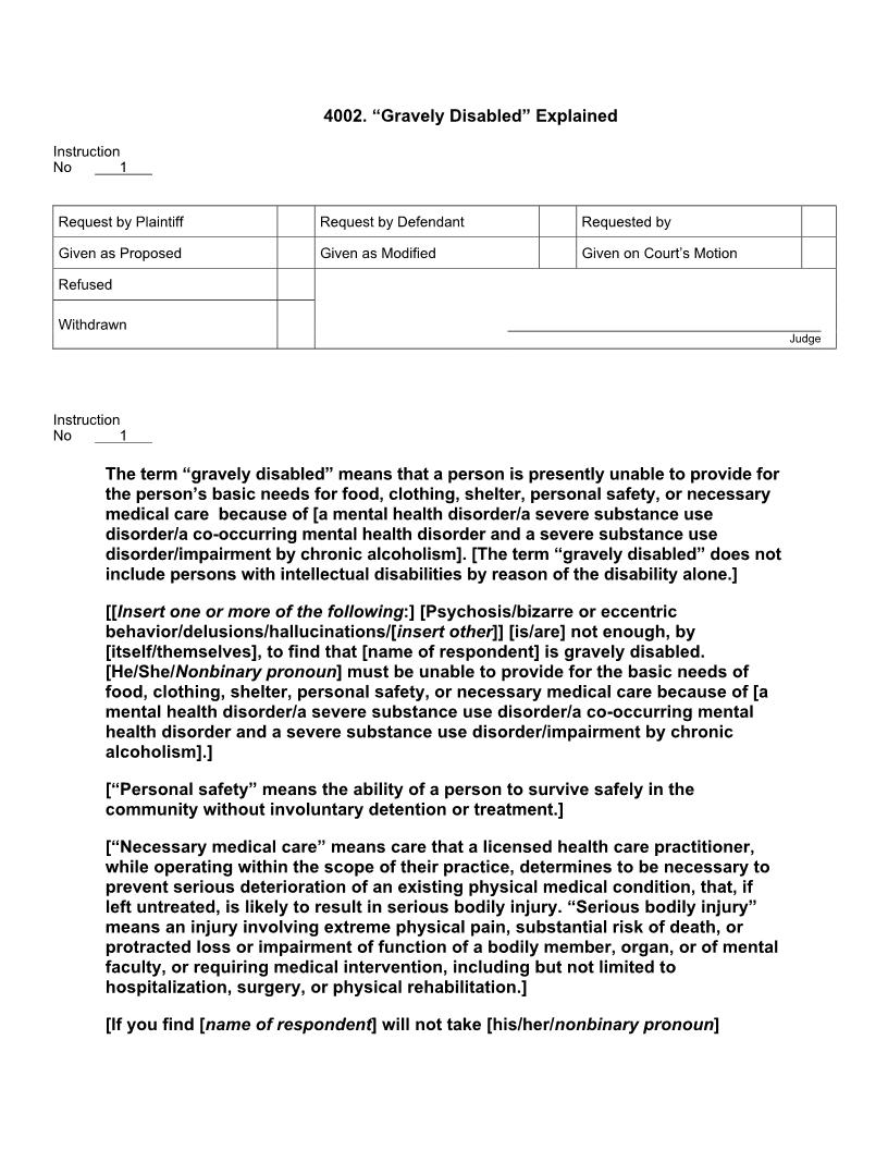 4002. Gravely Disabled Explained | Pdf Doc Docx | Jury Instructions