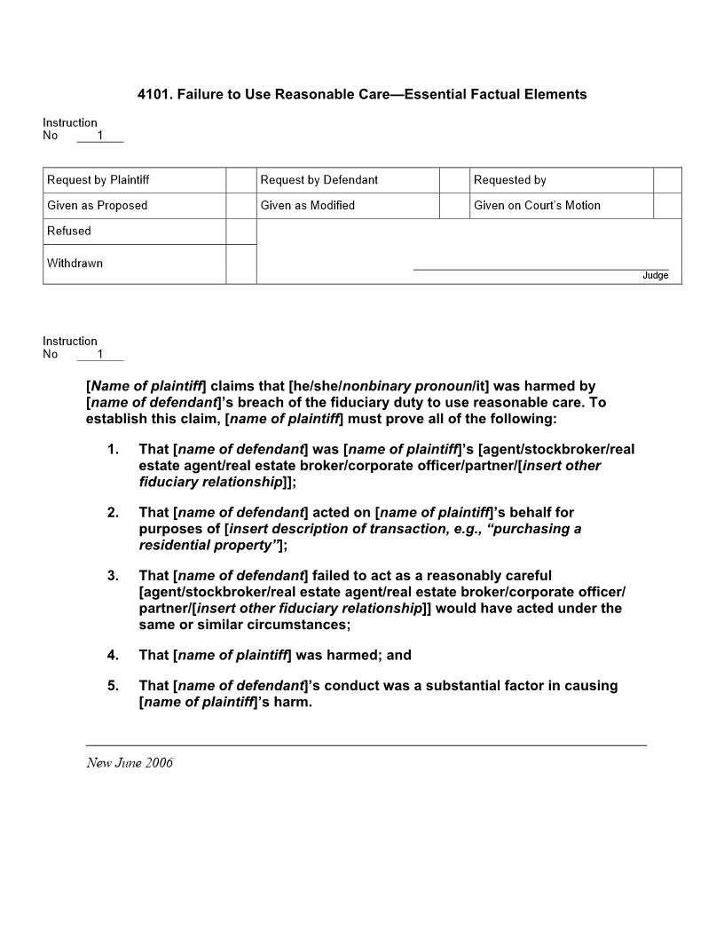 4101. Failure to Use Reasonable Care Essential Factual Elements | Pdf Doc Docx | Jury Instructions