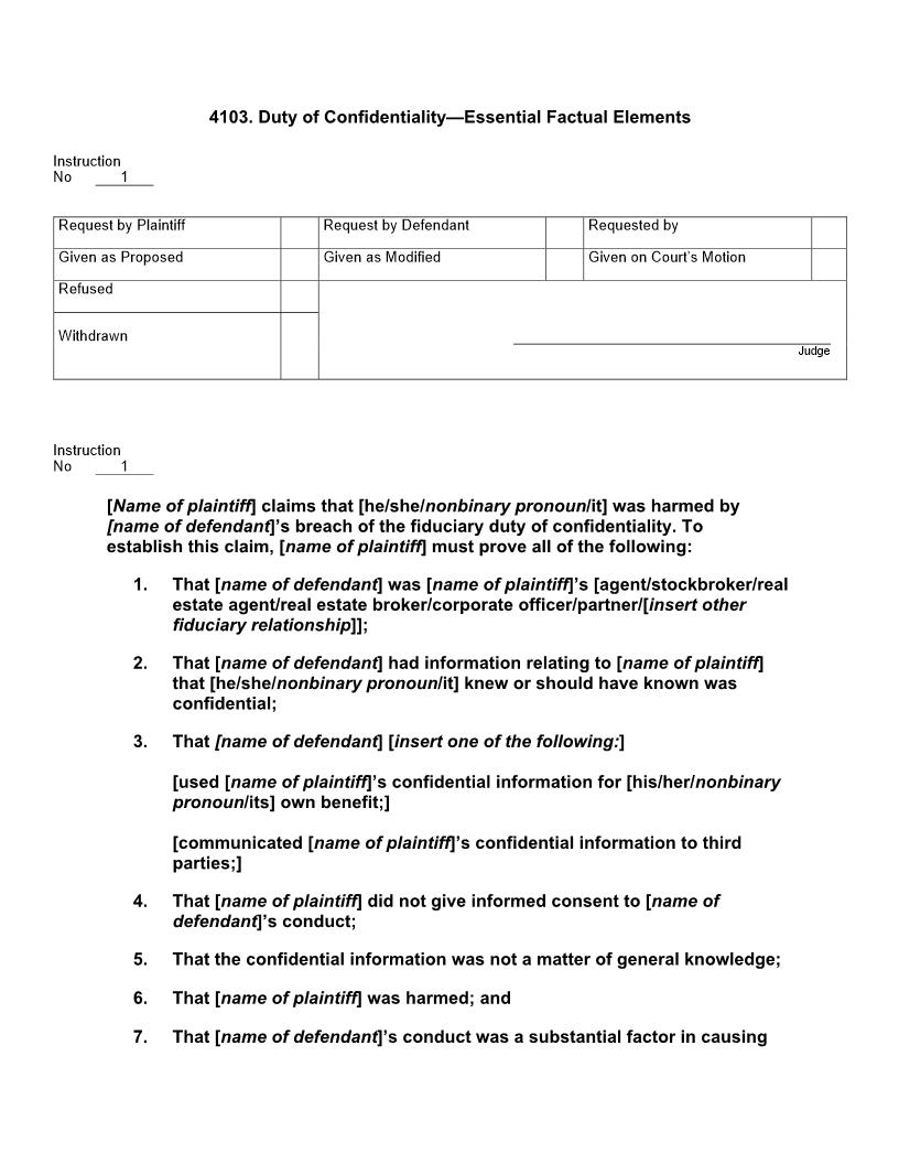 4103. Duty of Confidentiality Essential Factual Elements | Pdf Doc Docx | Jury Instructions