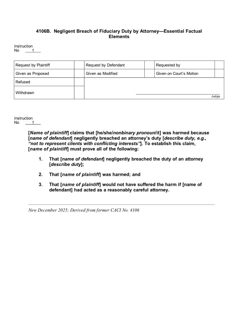 4106B. Negligent Breach Of Fiduciary Duty By Attorney Essential Factual Elements | Pdf Docx | Jury Instructions
