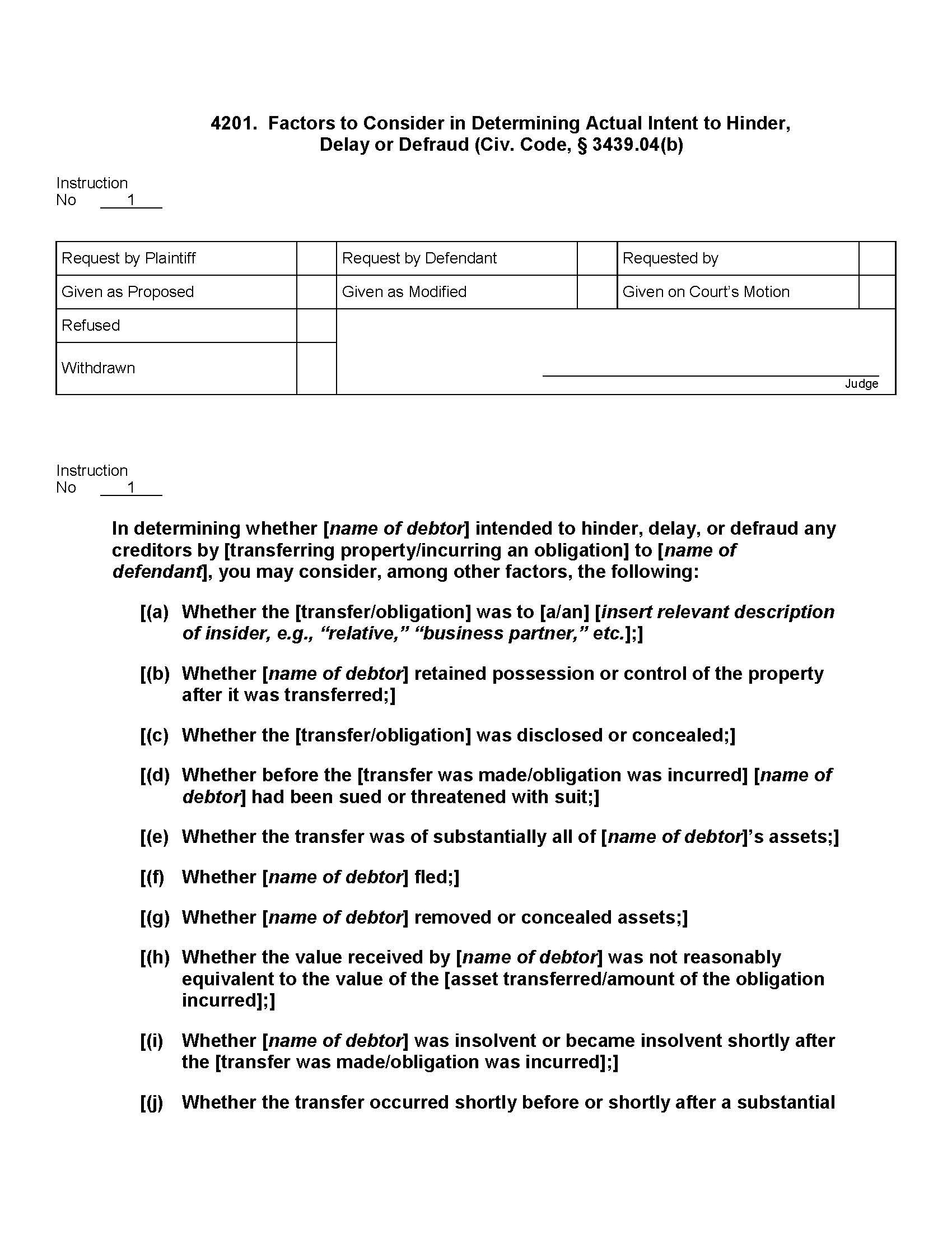 4201. Factors To Consider Determining Actual Intent To Hinder Delay Defraud | Pdf Doc Docx | Jury Instructions