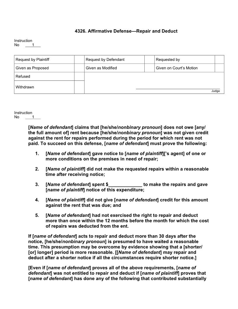 4326. Affirmative Defense Repair and Deduct | Pdf Doc Docx | Jury Instructions