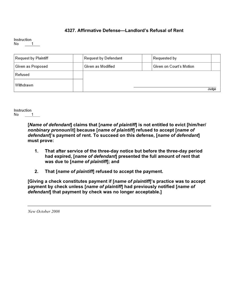 4327. Affirmative Defense Landlords Refusal of Rent | Pdf Doc Docx | Jury Instructions