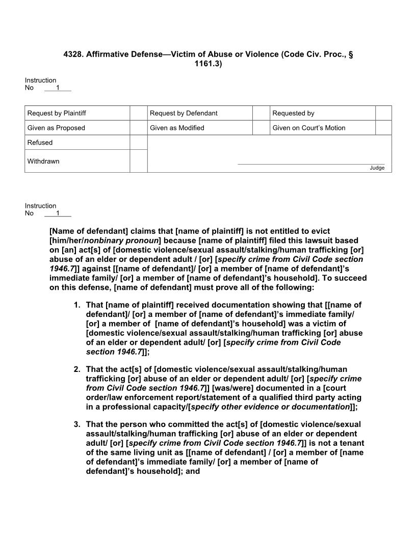 4328. Affirmative Defense Victim Of Abuse Or Violence | Pdf Doc Docx | Jury Instructions