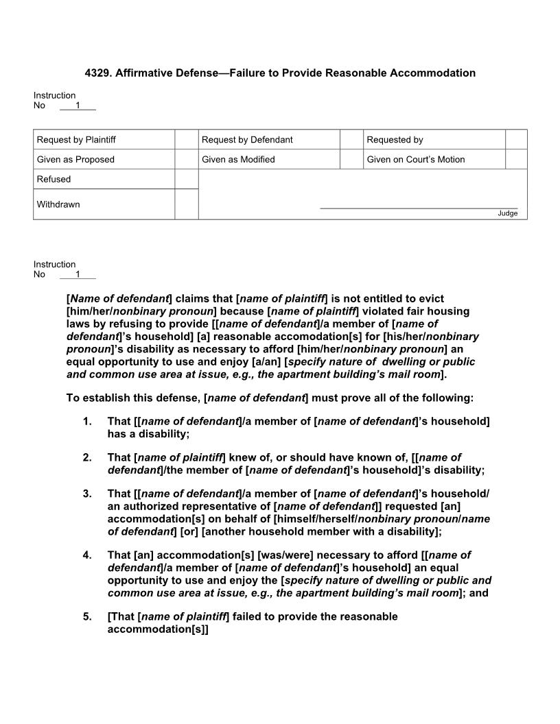 4329. Affirmative Defense Failure To Provide Reasonable Accommodation | Pdf Docx | Jury Instructions