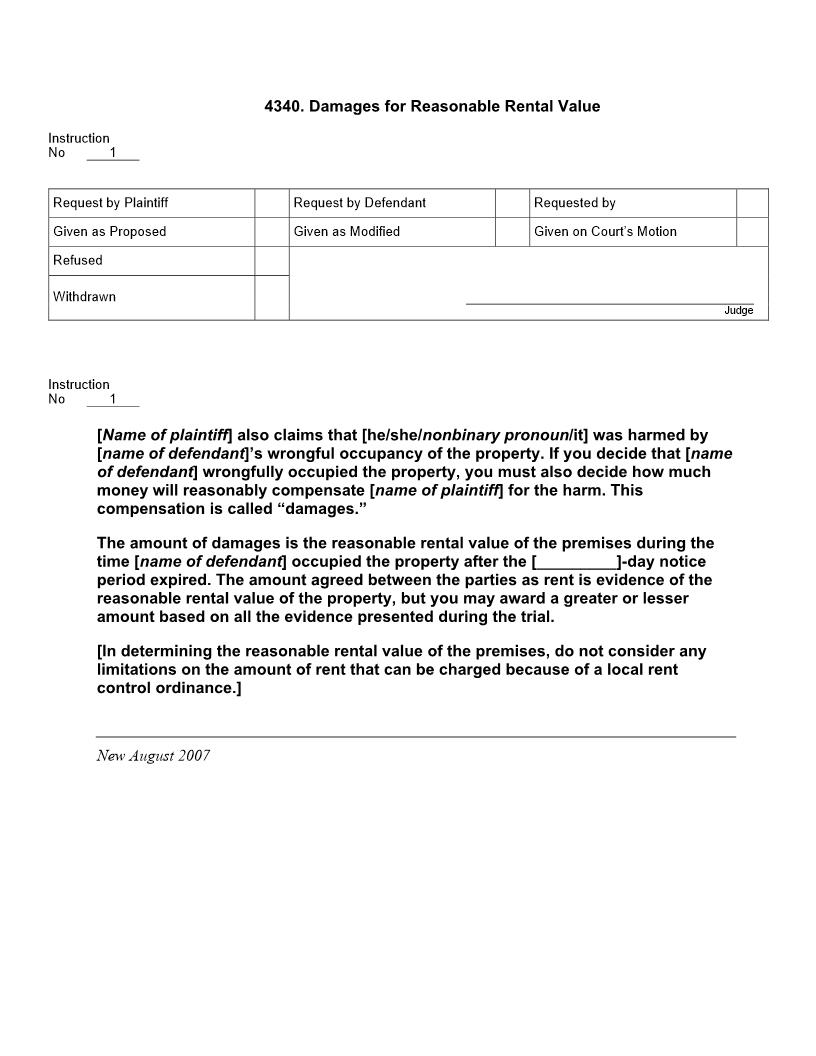 4340. Damages for Reasonable Rental Value | Pdf Doc Docx | Jury Instructions