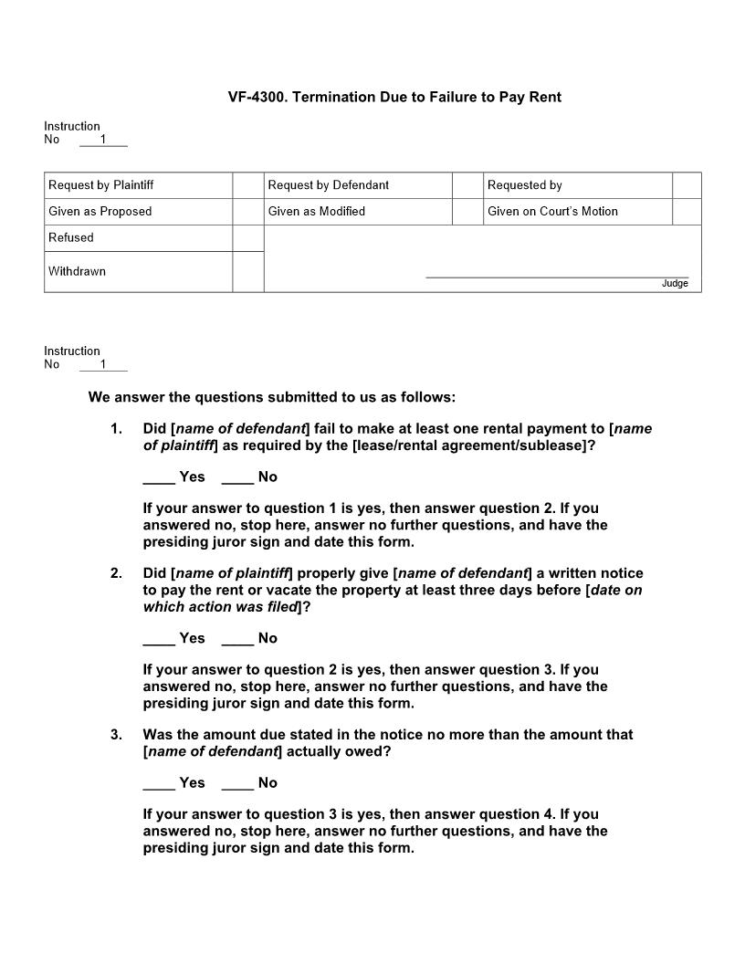 VF 4300. Termination Due to Failure to Pay Rent | Pdf Doc Docx | Jury Instructions