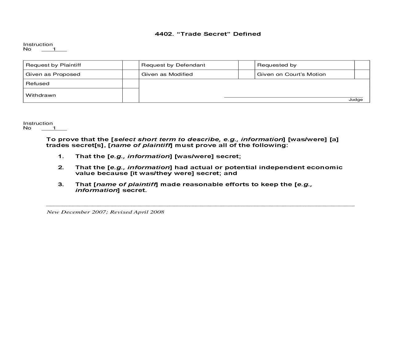 4402. Trade Secret Defined | Pdf Doc Docx | Jury Instructions