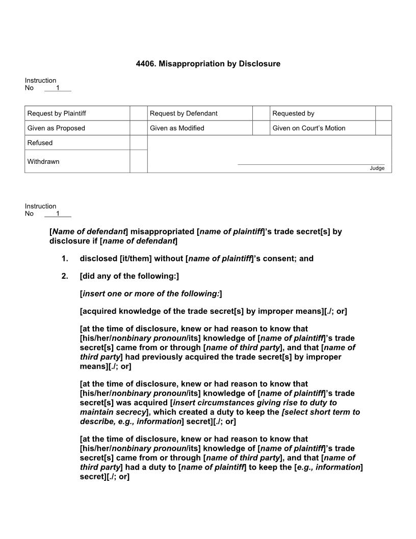 4406. Misappropriation by Disclosure | Pdf Doc Docx | Jury Instructions
