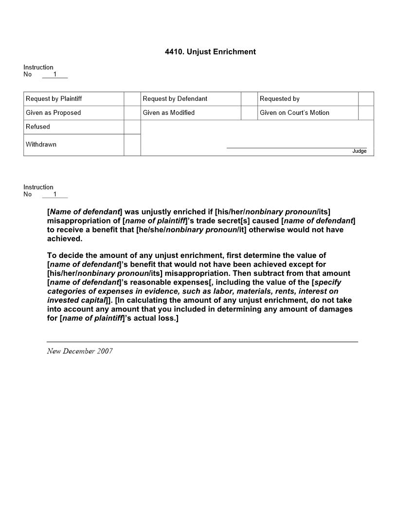 4410. Unjust Enrichment | Pdf Doc Docx | Jury Instructions