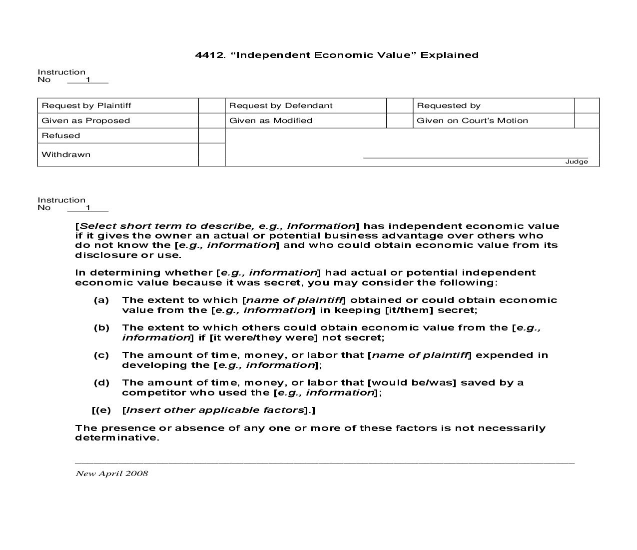 4412. Independent Economic Value Explained | Pdf Doc Docx | Jury Instructions