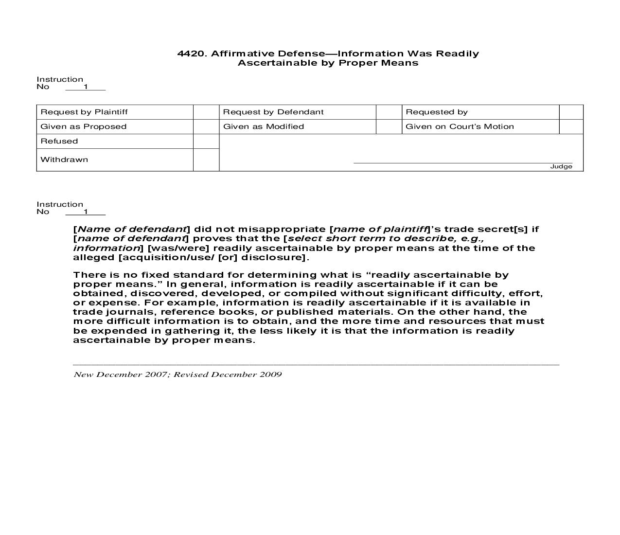4420. Affirmative Defense Information Was Readily Ascertainable by Proper Means | Pdf Doc Docx | Jury Instructions