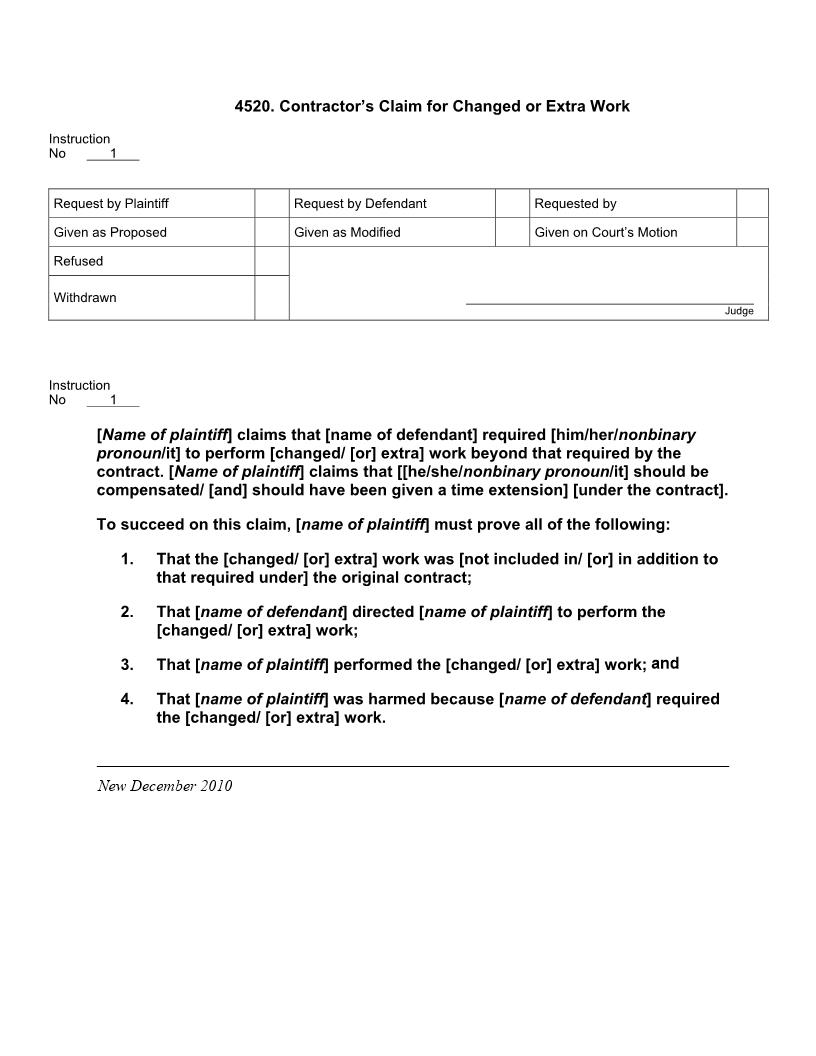 4520. Contractors Claim for Changed or Extra Work | Pdf Doc Docx | Jury Instructions