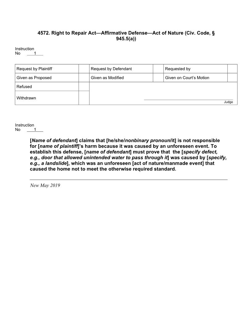 4572. Right To Repair Act Affirmative Defense Act Of Nature | Pdf Docx | Jury Instructions
