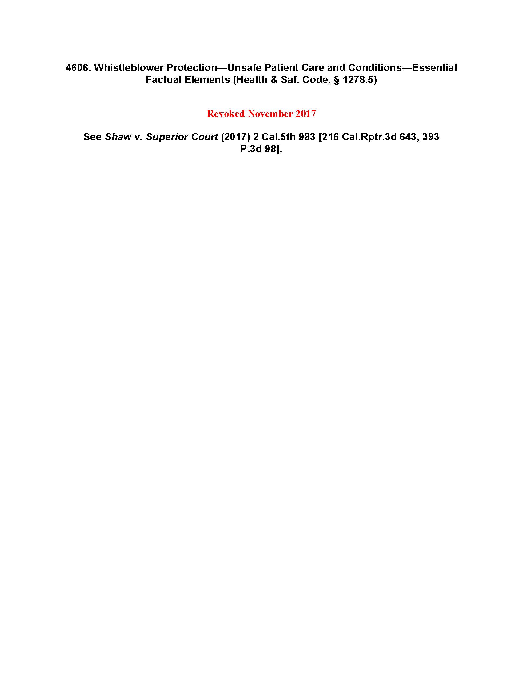 4606. Whistleblower Protection Unsafe Patient Care Conditions Essential Factual Elements - REVOKED | Pdf Docx | Jury Instructions
