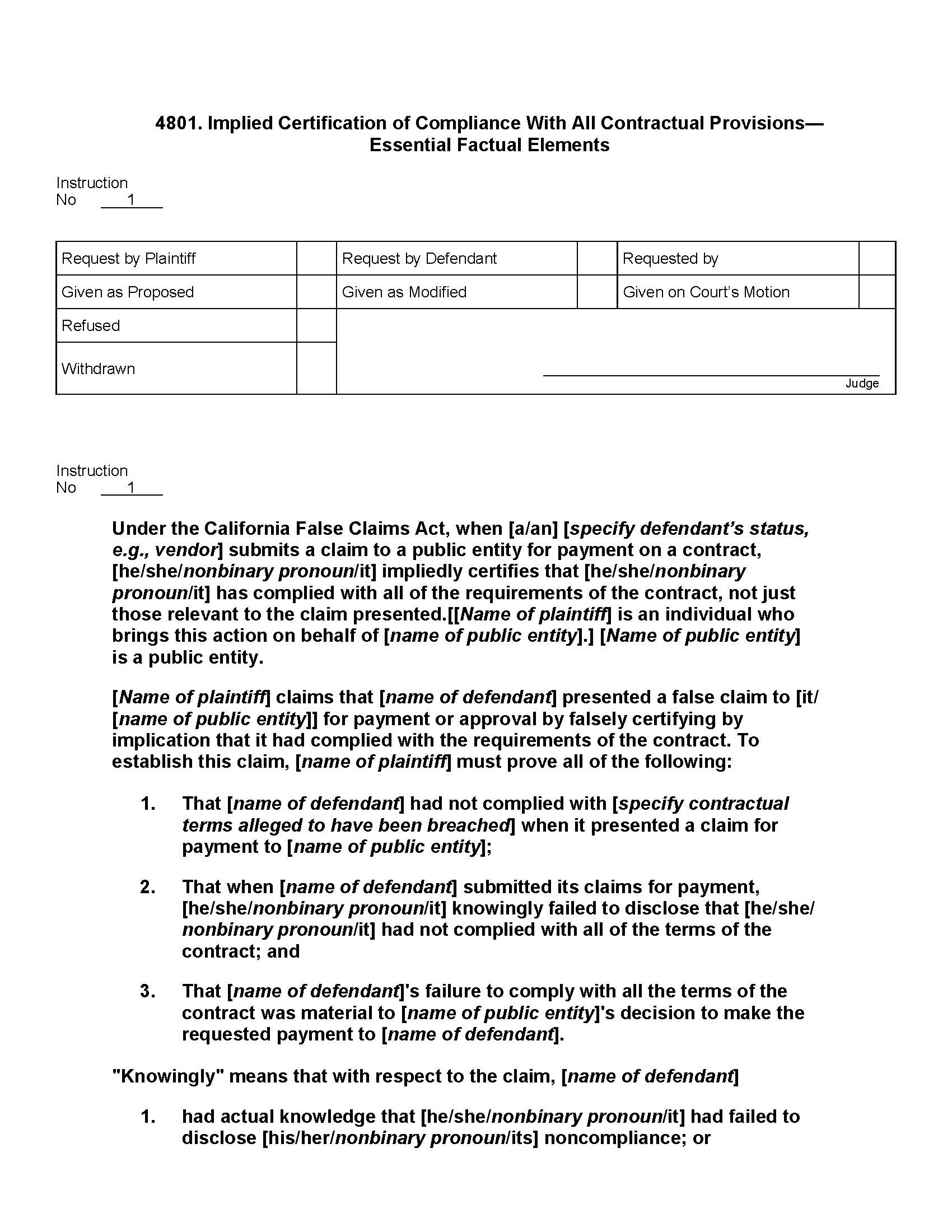 4801. Implied Certification Compliance All Contractual Provisions Essential Factual Elements | Pdf Docx | Jury Instructions