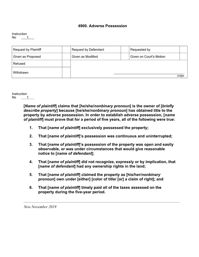 4900. Adverse Possession | Pdf Docx | Jury Instructions