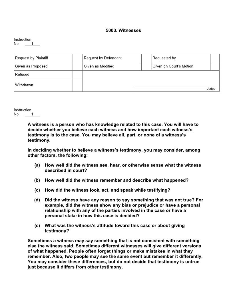 5003. Witnesses | Pdf Doc Docx | Jury Instructions
