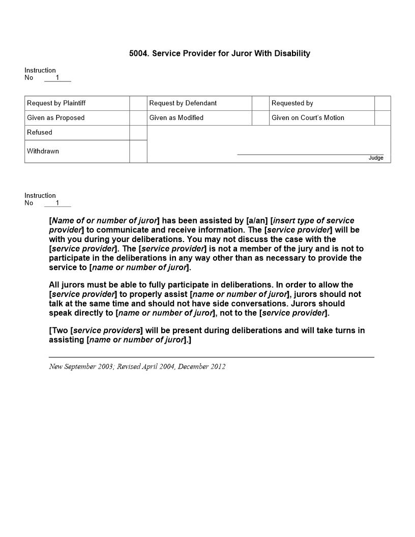 5004. Service Provider for Juror With Disability | Pdf Doc Docx | Jury Instructions