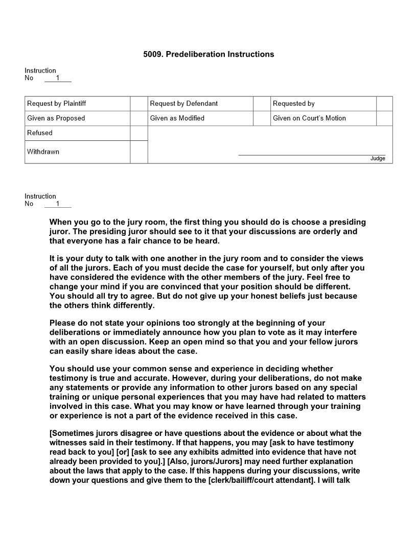 5009. Predeliberation Instructions | Pdf Doc Docx | Jury Instructions