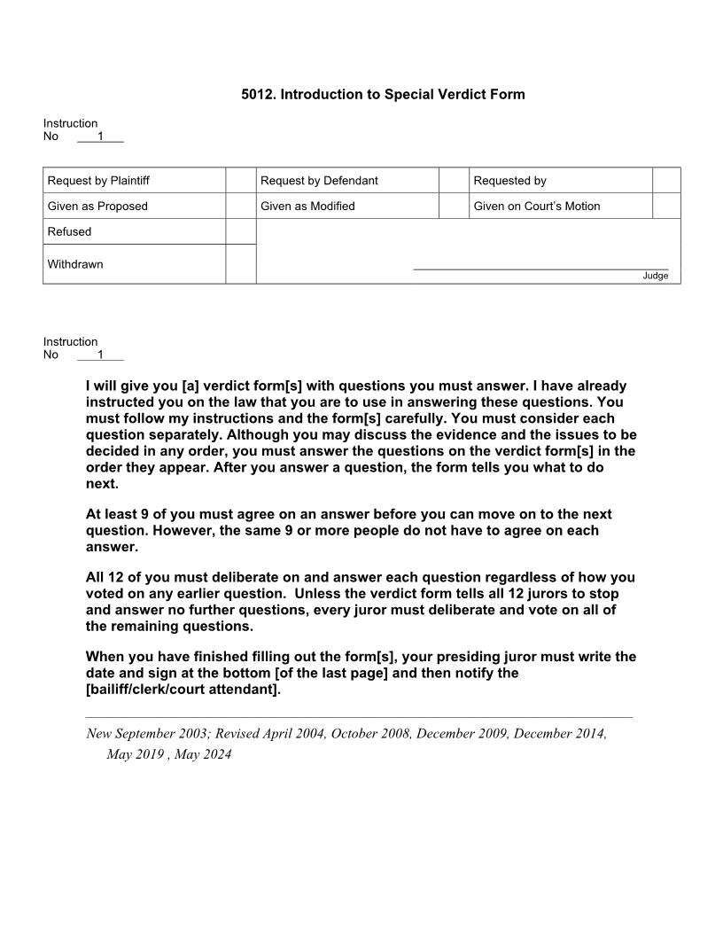5012. Introduction to Special Verdict Form | Pdf Doc Docx | Jury Instructions