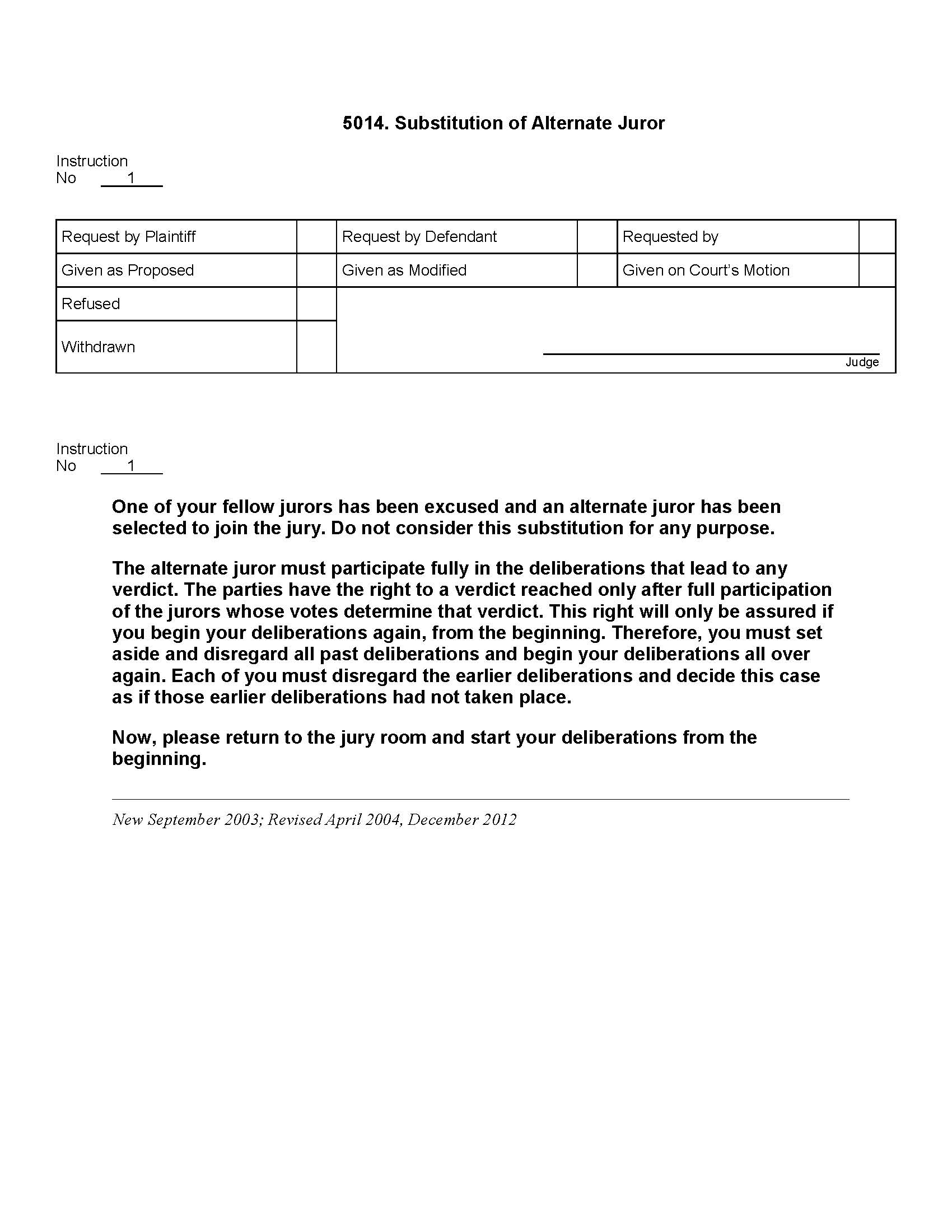 5014. Substitution of Alternate Juror (Concluding Instructions) | Pdf Docx | Jury Instructions